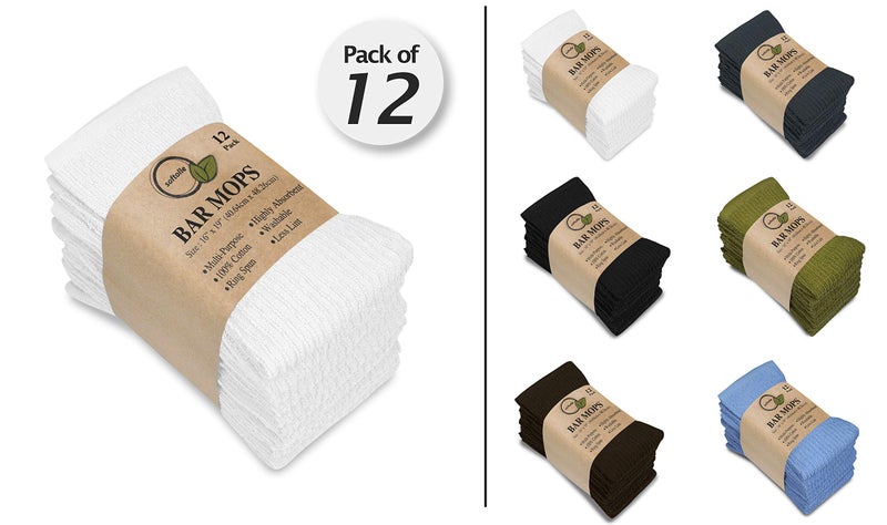 Softolle Bar Mop Towels, Pack of 12-16x19 Inches - 100% Cotton Super Absorbent Towels, Multi-Purpose for Home and Bar Cleaning (White) - Image 2